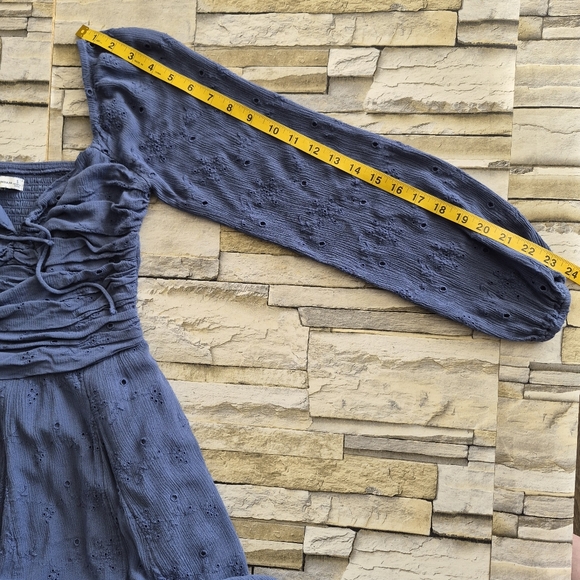 Hollister Dress Women's S Light Blue Textured Ruched Mini Dress Cottagecore - Picture 11 of 13